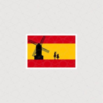 استیکر پرچم اسپانیا با یک آسیاب بادی