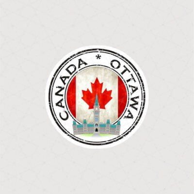 استیکر ساختمان پارلمان کانادا و پرچم کانادا طرح دایره ای