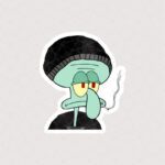 استیکر اختاپوس با کلاه سیاه در حال سیگار کشیدن