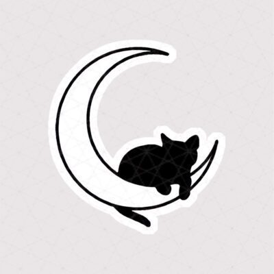 استیکر گربه سیاه روی هلال ماه