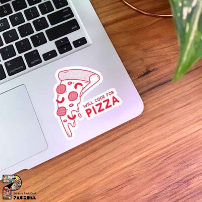 استیکر WILL CODE FOR PIZZA به معنی