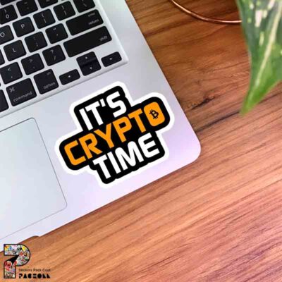 استیکر it's crypto time با ترکیب رنگی نارنجی و سفید و سیاه