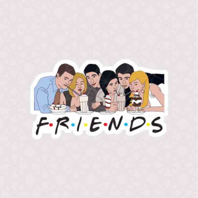 استیکر اعضای فرندز در حال بستنی خوردن به شکل گرافیکی همراه با متن Friends