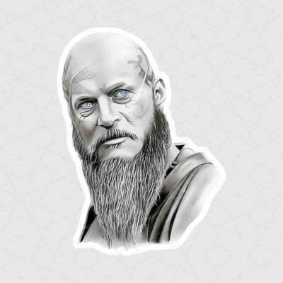 استیکر چهره Ragnar سیاه و سفید به شکل گرافیکی از سریال Vikings