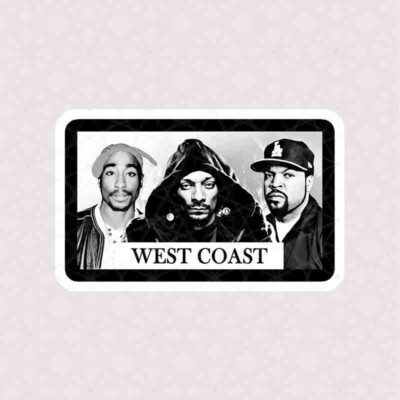 استیکر 3 نفره توپاک ، اسنوپ داگ ، Ice Cube همراه با متن West Coast