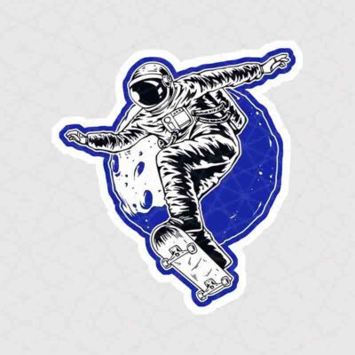 استیکر فضانورد اسکیت‌سوار در ماه
