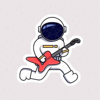 استیکر فضانورد در حال گیتار زدن