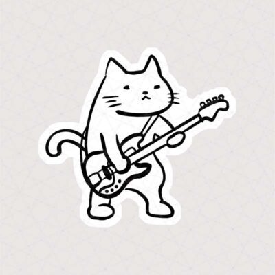 استیکر گربه در حال گیتار زدن