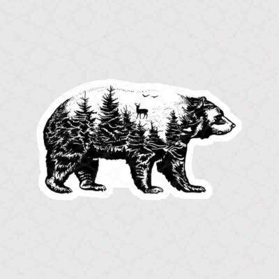 استیکر خرس طرح جنگل سیاه و سفید