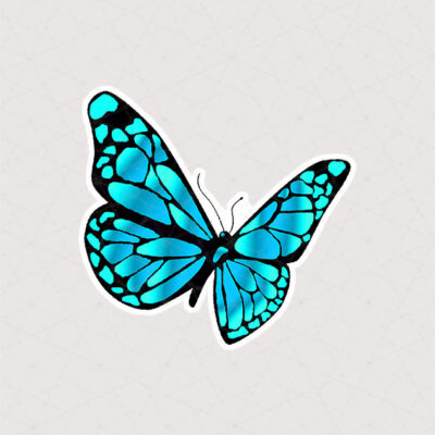 استیکر پروانه در حال پرواز به رنگ آبی