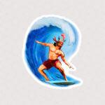 استیکر رستم در حال موج سواری