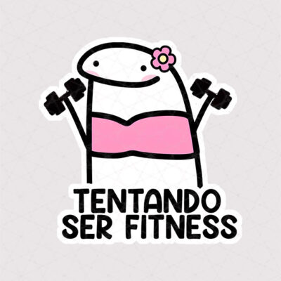 استیکر آدمک در حال ورزش طرح صورتی همراه با متن Tentando ser fitness