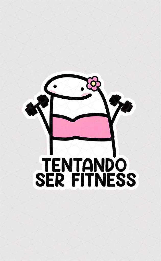 استیکر آدمک در حال ورزش طرح صورتی همراه با متن Tentando ser fitness