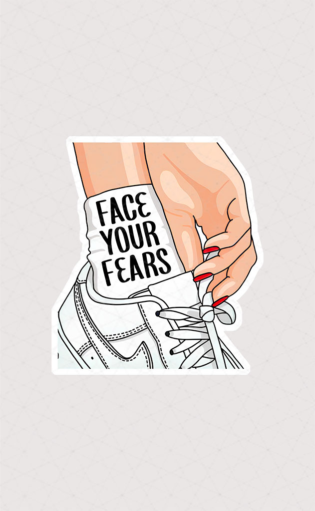 استیکر کفش نایک و جوراب سفید همراه با متن face your fears به معنی با ترس های خود روبرو شوید