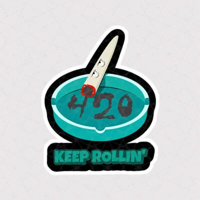 استیکر جاسیگاری طرح 420 به رنگ آبی همراه با متن keep Rolling