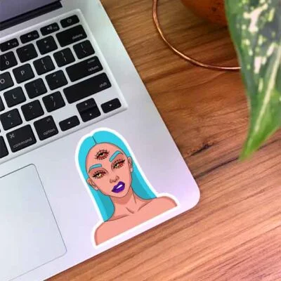 استیکر دختر مو آبی و چشم سوم