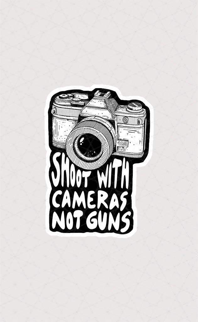 استیکر دوربین آنالوگ و قدیمی همراه با متن Shoot with cameras not guns