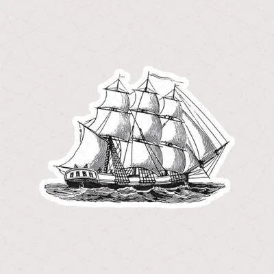 استیکر لپتاپ کشتی طرح سیاه سفید