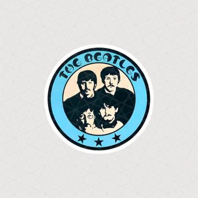 استیکر گروه The Beatles طرح دایره به رنگ آبی همراه با 3 ستاره