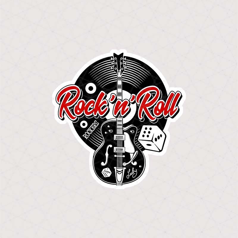 استیکر Rock and roll با ترکیب رنگی سیاه و قرمز