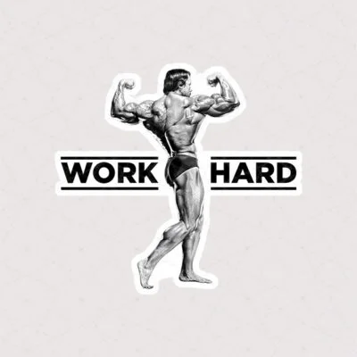 استیکر جوانی آرنولد همراه با متن Work Hard