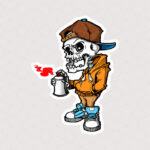 استیکر اسکلت درحال گرافیتی زدن