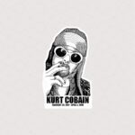 استیکر KURT COBAIN در حال سیگار کشیدن طرح سیاه سفید