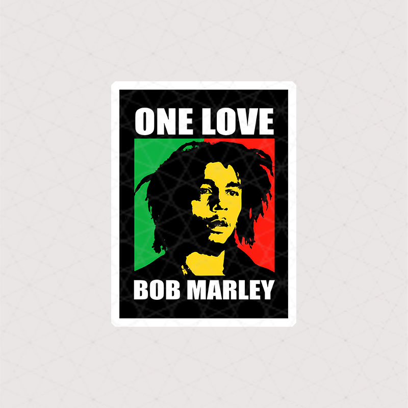 استیکر باب مارلی طرح One Love با پس زمینه جامائیکا