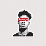 استیکر 21savage همراه با برچسب قرمز با متن Savage