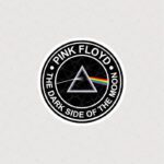 استیکر دایره ای پینک فلوید همراه با لوگو و متن dark side of the moon