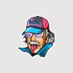 استیکر انیشتین طرح گنگ رنگی و قرص روی زبون