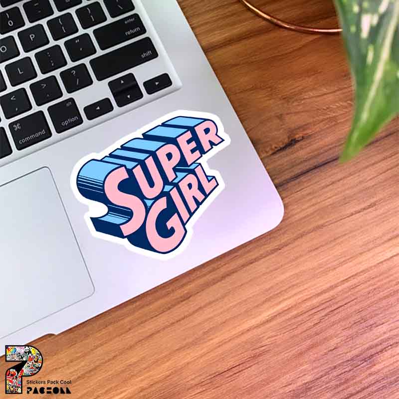استیکر Super Girl طرح 3 بعدی به رنگ صورتی
