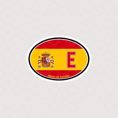 استیکر پرچم اسپانیا طرح بیضی و E