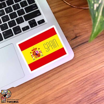 استیکر پرچم اسپانیا همراه با متن Spain