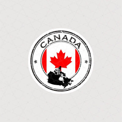 استیکر پرچم و نقشه کانادا به صورت دایره ای همراه با متن Canada