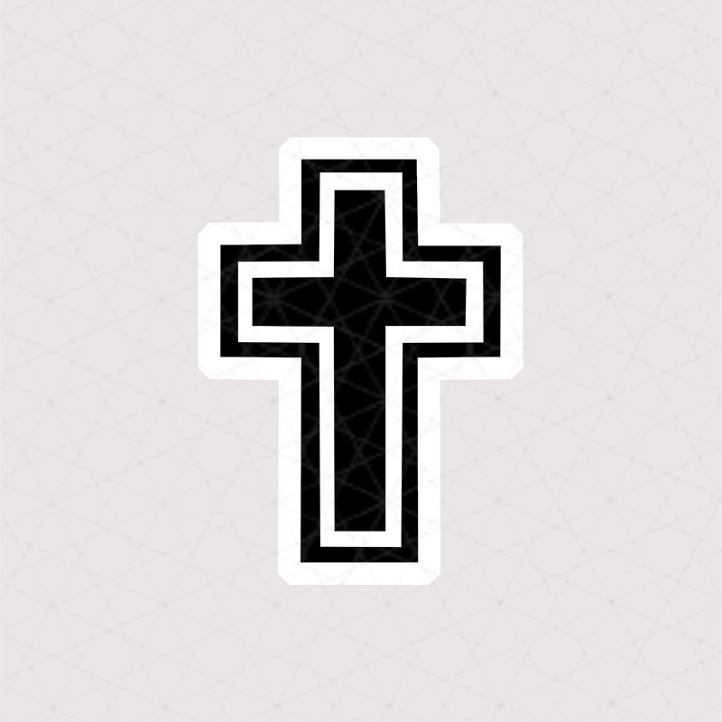 استیکر صلیب سیاه و سفید ساده با حاشیه سفید