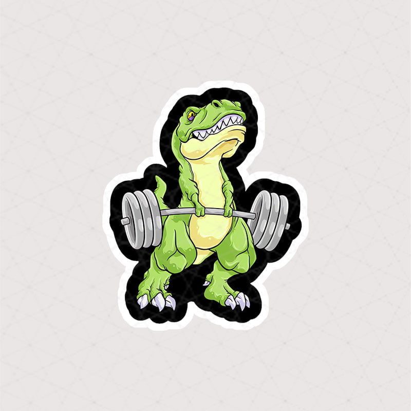 9084 Asli Dinosaur استیکر دایناسور استیکر دایناسور سبز درحال بلند کردن وزنه سنگین