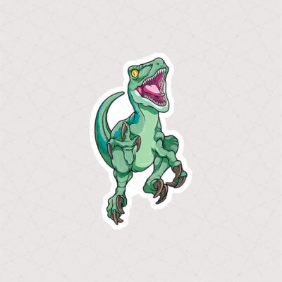 استیکر دایناسور رپتور سبز رنگ با دهان باز