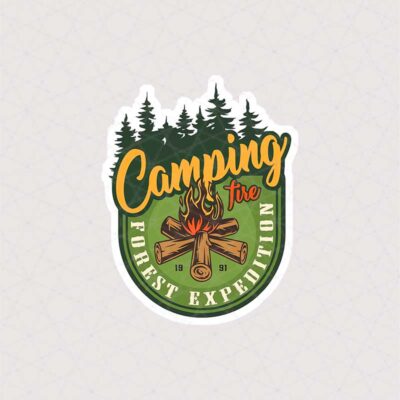 استیکر کمپینگ تجربه جنگل همراه با متن Camping is the forest experience