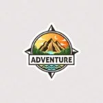 استیکر ADVENTURE طرح قطب نما دایره ای همراه با منظره کوه و طبیعت