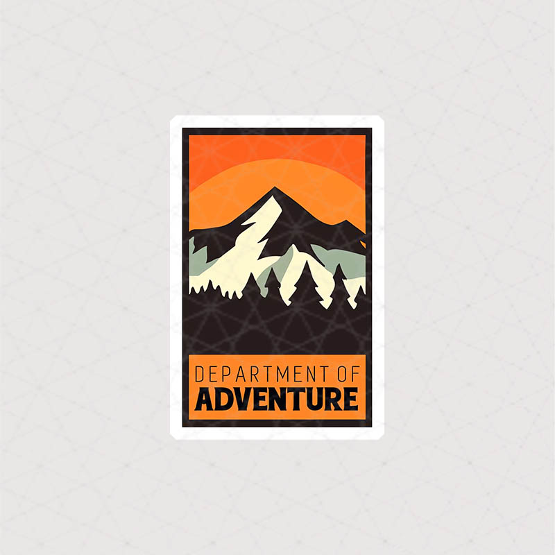 استیکر DEPARTMENT OF ADVENTURE طرح گرافیکی نارنجی کوه و جنگل