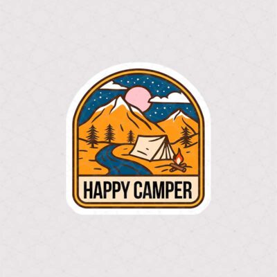 استیکر Happy Camper طرح منظره کوه جنگل