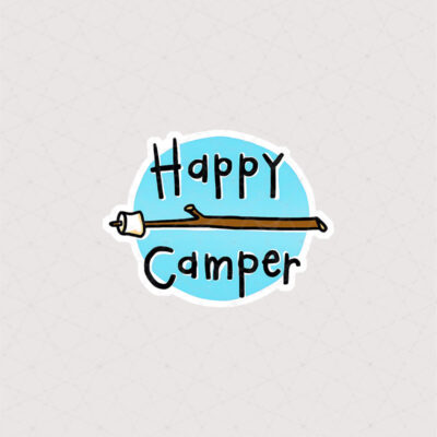 استیکر Happy Camper طرح دایره ای  به رنگ آبی