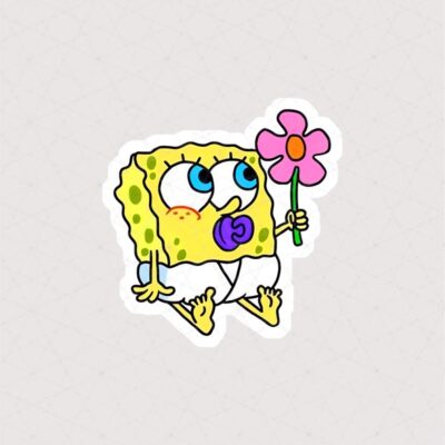 استیکر باب اسفنجی نوزاد با گل