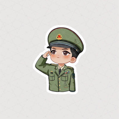 استیکر سرباز کوچولو در حال احترام نظامی طرح کارتونی