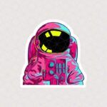 استیکر فضانورد با لباس فضایی صورتی طرح گرافیکی
