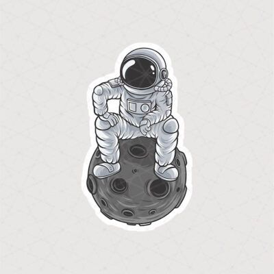 استیکر ادم فضایی نشسته بر روی کره ماه