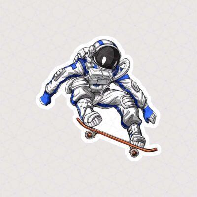استیکر ادم فضایی سوار بر اسکیت برد