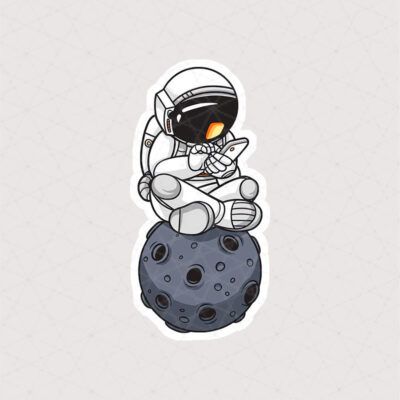 استیکر فضانورد روی ماه با گوشی