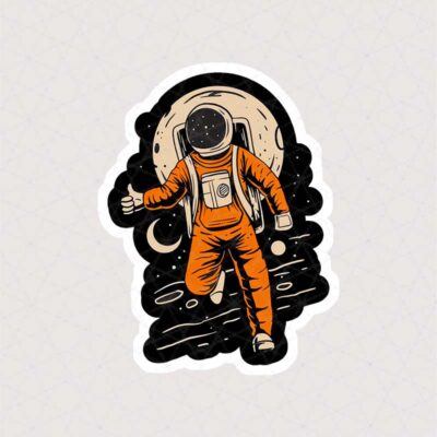 استیکر ادم فضایی با لباس نارنجی طرح کارتونی